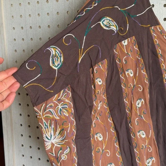 Embroidered Boho Peasant Blouse in Brown - Picture 2 of 11
